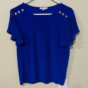 89th & Madison Cobalt Blue Blouse with Silver Button Accents